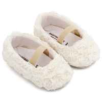 Υφασμάτινη Μπαλαρινα Διακοσμημένη με Chiffon Λουλούδια   Λευκό Χρώμα