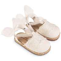 Υφασμάτινη Εσπαντρίγια με Λεπτομέρεια Δαντέλας και Δέσιμο απο Κορδέλα Οργάντζας σε Λευκό Χρώμα