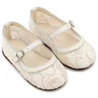 Γοβάκι απο Ύφασμα Φιλντιρέ Λουλούδια με Δερμάτινες Λεπτομέρειες σε Εκρού Δαντέλα Χρώμα