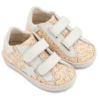 Sneaker Διπλό Χρατς απο Glitter και Δέρμα με Αστέρι στο Πλάι σε Εκρού Χρώμα