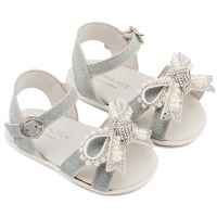 Πέδιλο από Μεταλλιζέ Ύφασμα Διακοσμημένο με Φιόγκο από Πέρλες σε Ασημί Χρώμα​