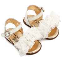 Δερμάτινο Πέδιλο με Χειροποίητο Διακοσμητικό απο Τούλι σε Εκρού Χρώμα