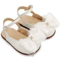 Δερμάτινο Γαλλικό Σαμπό Διακοσμημένο με Φιόγκο Οργάντζας και Στρας σε Εκρού Χρώμα