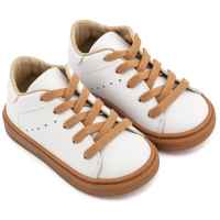 Δετό Δερμάτινο Sneaker  από Δέρμα Νάπα σε Μπεζ Χρώμα με Κορδόνι Ταμπά