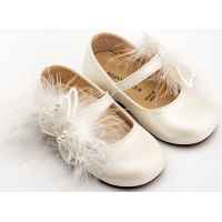 Δερμάτινο Γοβάκι Μονή Μπαρέτα με Χειροποίητο Διακοσμητικό  Πεταλούδα και Πούπουλα σε Εκρού Χρώμα