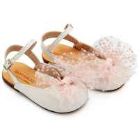 Δερμάτινο Γαλλικό Σαμπό με Χειροποίητο Τούλινο Φιόγκο σε  Εκρού Ροζ Χρώμα