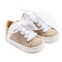 Sneaker απο Μεταλιζέ Ύφασμα και Δέσιμο Κορδέλα Οργάντζας σε Πλατίνα Χρώμα