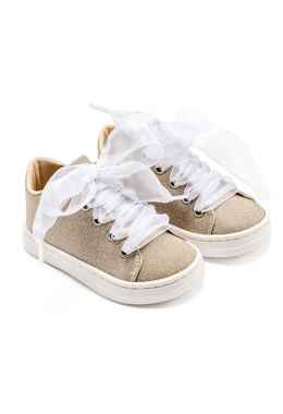 Sneaker απο Μεταλιζέ Ύφασμα και Δέσιμο Κορδέλα Οργάντζας σε Πλατίνα Χρώμα