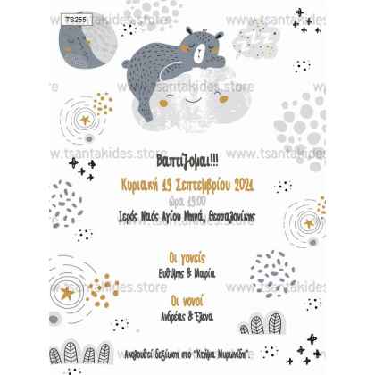 Προσκλητήριο Βάπτισης τον μικρό αρκούδο στο συννεφάκι TS255
