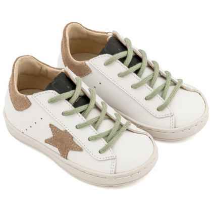 Τρίχρωμο Sneaker Δετό με Αστέρι στο Πλάι σε Λευκό Μπεζ Μέντα Χρώμα