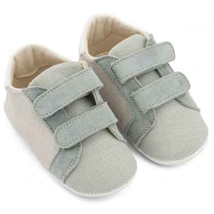 Δερμάτινο Sneaker Διπλή Μπαρέτα Χρατς  σε Λευκό Μίνεραλ Χρώμα