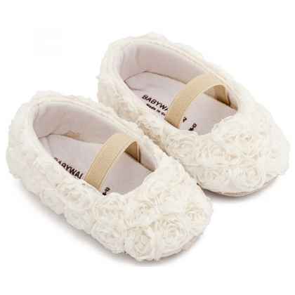 Υφασμάτινη Μπαλαρινα Διακοσμημένη με Chiffon Λουλούδια   Λευκό Χρώμα