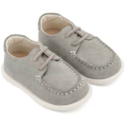 Καστόρινο Δετό Μοκασίνι με Δερμάτινο Κορδόνι σε Γκρι Χρώμα